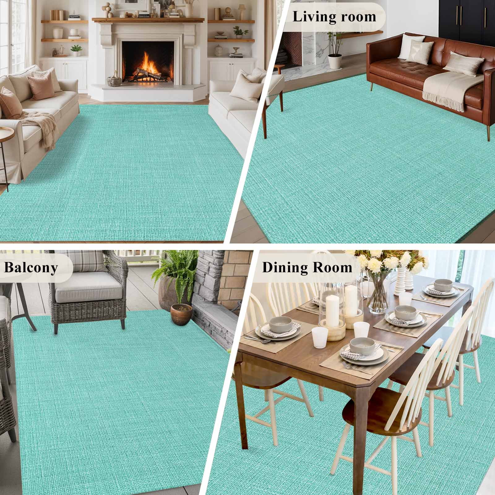5x7 Area Rugs for Living Room, Turquoise Burlap Texture Non Slip Area Rugs for Kitchen Bedroom Entryway, Farmhouse Vintage Aqua Washable Carpet Runner Rug Floor Mats for Bedroom Home Decor