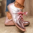 thumbnail image 6 of pwidon Women's Lace Up Ballet Flats Satin Bow Strap Retro Walking Casual Fashion Sneaker Flat Dress Shoes Pink 5.5, 6 of 8