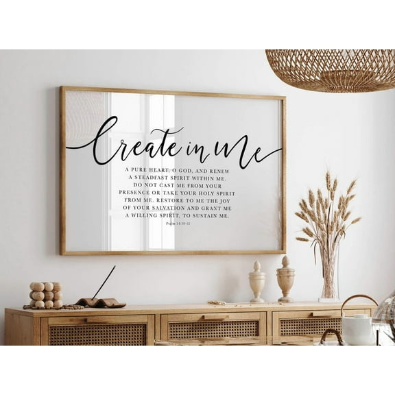 Psalm 51 Bible Verse Wall Art, Scripture Print, Create In Me A Pure Heart Quote, Christian Decor, Artwork Wall Art, Modern Wall Decor, 8x12 UNFRAMED