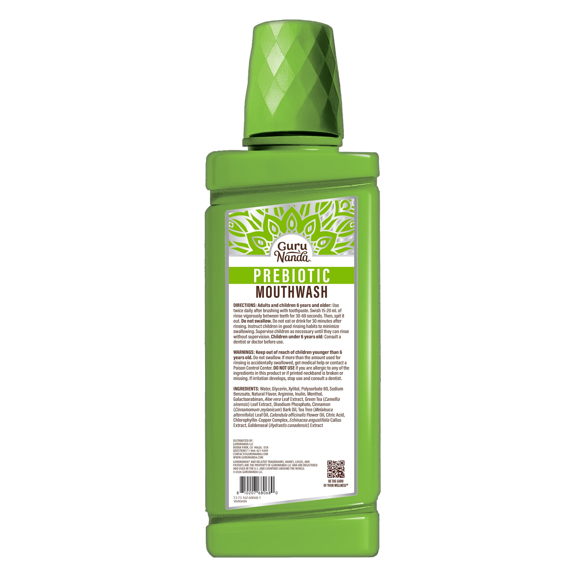 GuruNanda Advanced Prebiotic Mouthwash, Alcohol-Free & Fluoride-Free, Peppermint Pop, 16.9 fl oz