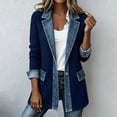thumbnail image 2 of Lumtrix Womens Denim Patchwork Collared Shirt Jacket Casual Long Sleeve Button Front Denim Trim Blazer Lightweight Shacket Navy S, 2 of 9