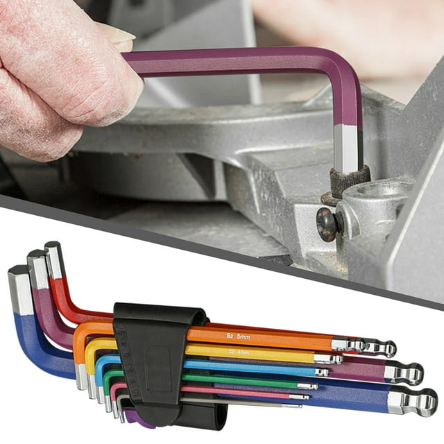 Hex Key Set 9PCS Metric Allen Key Set 1.5-10MM Long End Hex Wrench Set Color Coding Hex Key Set For Disassembling Mechanical Equipment Vehicle An