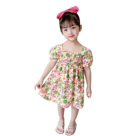 

Toddler Girls Short Sleeve Dresses Kids Floral Printed Princess Dress Clothes
