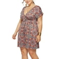 thumbnail image 3 of MAWCLOS Femmes Plus Robes de Taille d'Été Wrap Bohème Imprimé Floral Robe Courte A-Ligne V Cou Plage Mini Robe L-4XL, 3 of 4