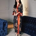 thumbnail image 4 of Defitshape Women's Summer Kimono Robe Spring Pajamas Drop V Neck Shoulder Deep V Neck Fall Belted Bathrobe High Waisted Black Orange One Size, 4 of 5