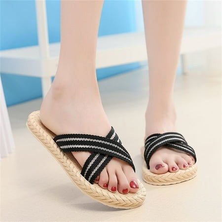 

Daznico Slippers for Women Shoes Summer Beach Slippers Cross Belt Slip On Flat Slippers Black 7.5
