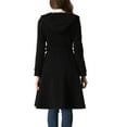 thumbnail image 3 of Unique Bargains Single Breasted Belted Hooded Coat for Women Outerwear Coat with Pockets L Black, 3 of 6