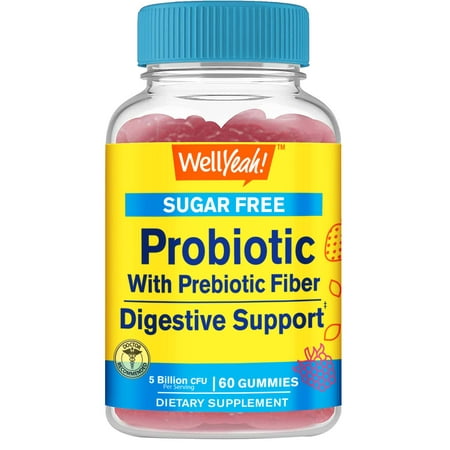 Sugar Free Probiotic with Prebiotic Gummies (5 Billion CFU) - Digestive Support, Gut Health, and Vaginal Support - Shelf Stable Probiotic Gummy, Prebiotics and Probiotics for Women and Men - 60 Count