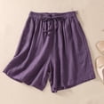 thumbnail image 6 of CHUMUD Womens Summer Cotton Linen Shorts Boho Drawstring Elastic High Waist with Pockets Casual Short Pants Lightweight Vacation Loose Fit, 6 of 6