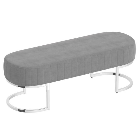 Banc contemporain en velours et métal – gris et argent