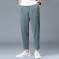 thumbnail image 2 of Tfken Men Pants For Summer Drawstring Elastic Waist Solid Color Pants With Pockets Fashion Daily Wear Male Leisure Clothes Green, 2 of 9