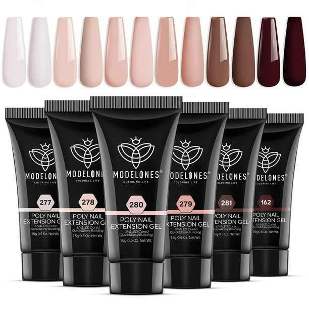Set de gel de uñas Poly Modelones, 6 colores, tonos de piel nude, 90 ml