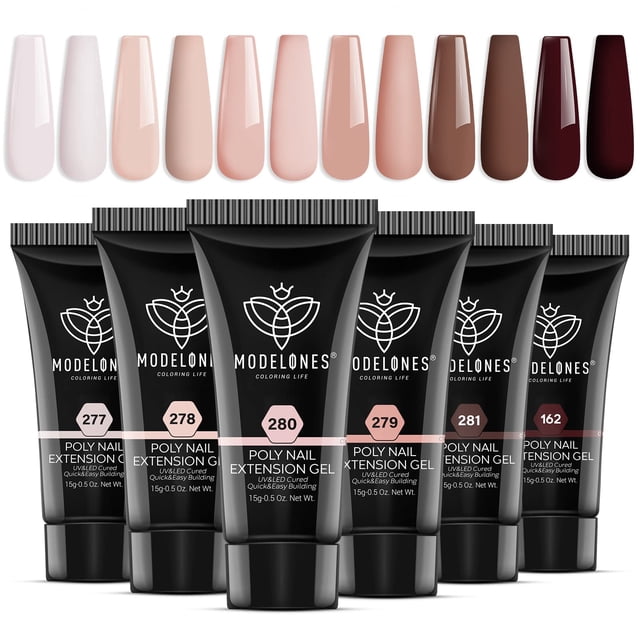 Set de gel de uñas Poly Modelones, 6 colores, tonos de piel nude, 90 ml