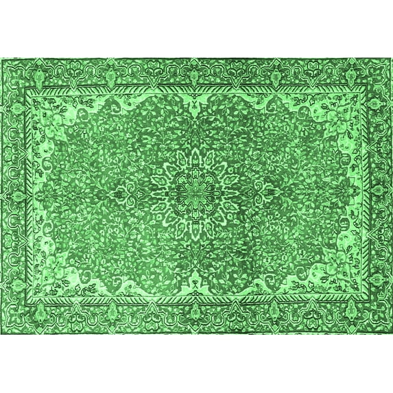 Ahgly Company Machine Washable Indoor Rectangle Persian Emerald Green Traditional Area Rugs, 7' x 9'