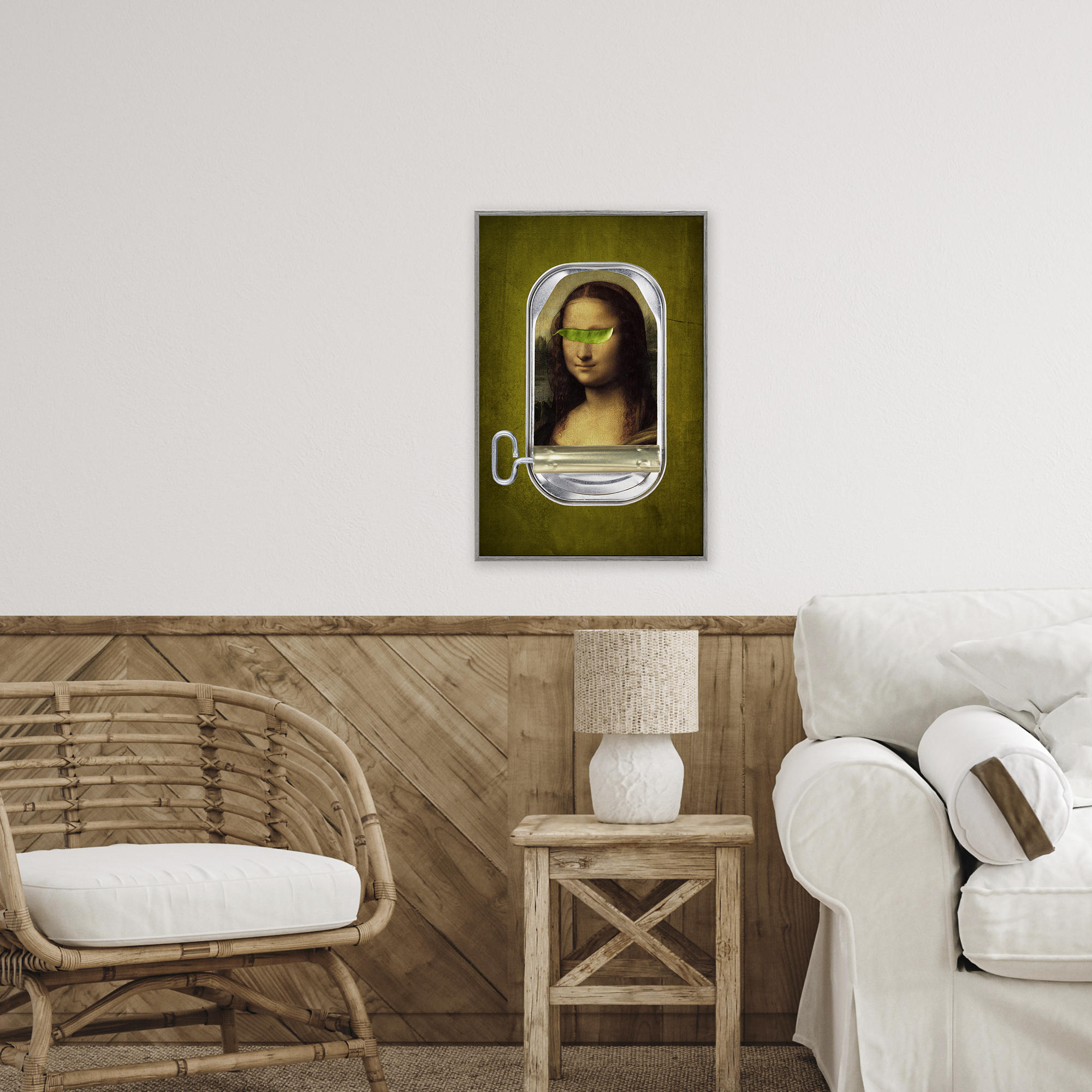 Canned Mona Lisa Gray Framed Giclee Art, design by Elo Marc
