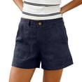 thumbnail image 3 of UDAUDU Womens Linen Shorts High Waist Casual Summer Shorts Button Down Straight Leg Bermuda Beach Shorts with Pockets Navy 2XL, 3 of 7