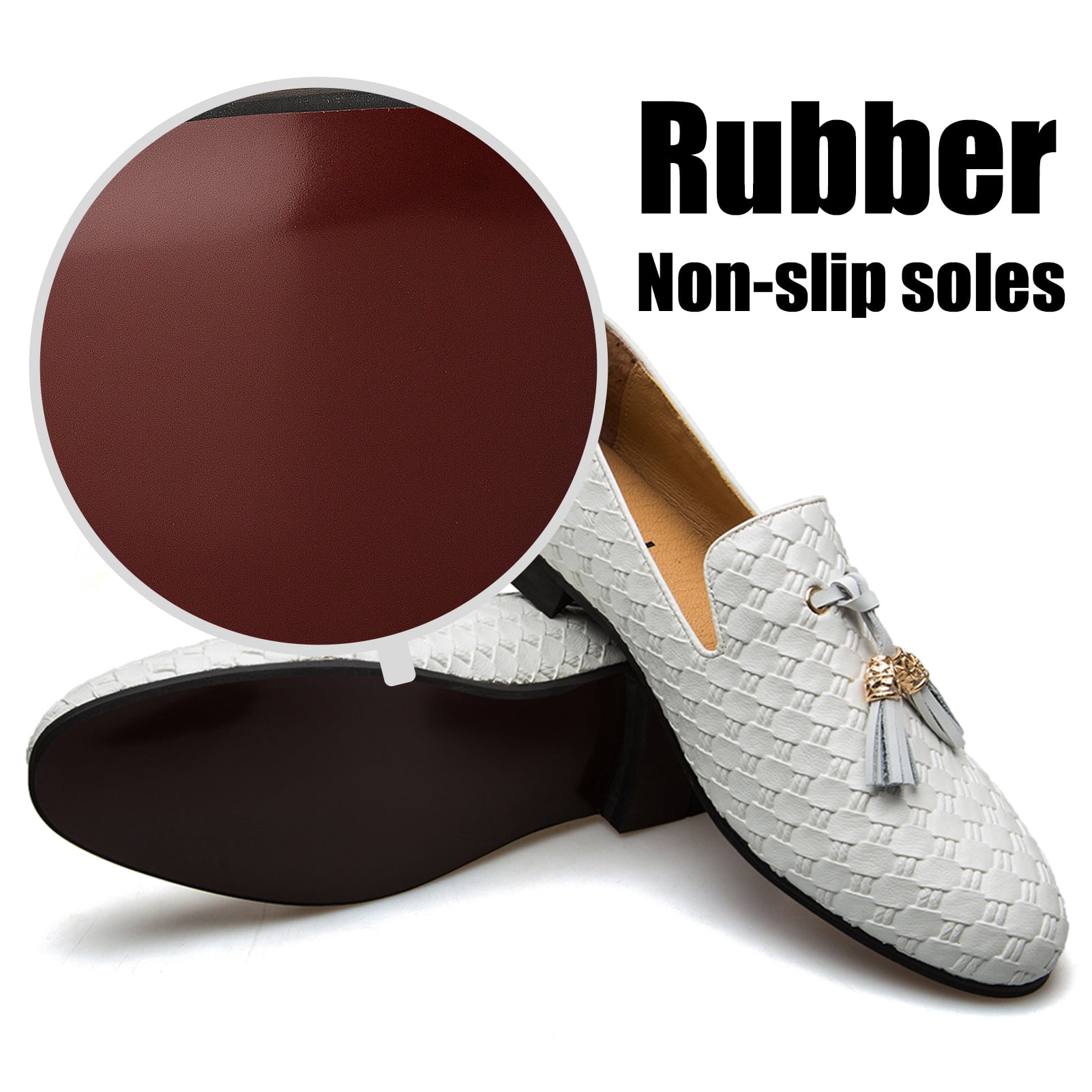 JITAI Men\'s White12 Elegant Rubber & Leather Penny Loafers Casual Formal Shoes JITAI Mens Dress Tuxedo Shoes for Men Slip-on Loafers White  main image 2