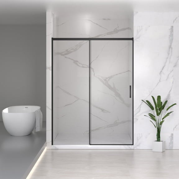 Glass Shower Door, 56-60" W x 74" H Semi-Frameless Sliding Shower Door, 1/4" (6mm) Clear SGCC Tempered Glass, Matte Black Finished, Adjustable Width - No Cutting Required, Matt Black Shower Door