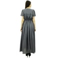 thumbnail image 2 of Bimba Womenâ€™s Solid V-Neck Sleeve Long Maxi Dress with Drawstring Waist, 2 of 8