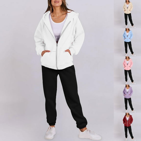 CFLVAEK Sweatsuits Women 2 Piece Outfit Zip Up Hooded Sweatshirt Matching Baggy Sweatpants with Pockets Y2k Lounge Jogging Tracksuit Wine S