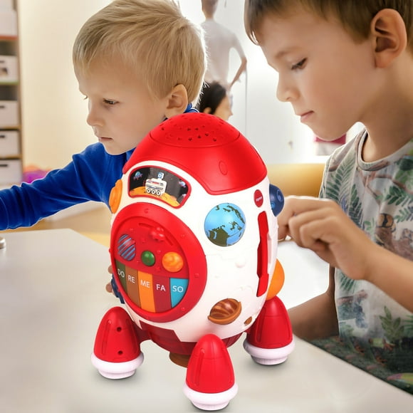 Juguete educativo para bebés con proyección de luz de cohete de aviación de poliedro de tambor de mano Wmkox8yii shdjk1020