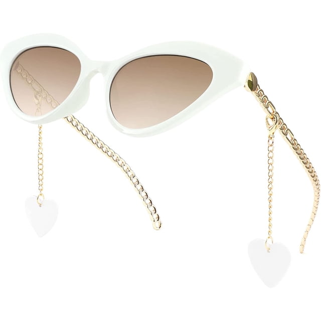 Gafas de sol de moda para mujer, estrechas, con forma de ojo de gato y cadena de metal, patillas H