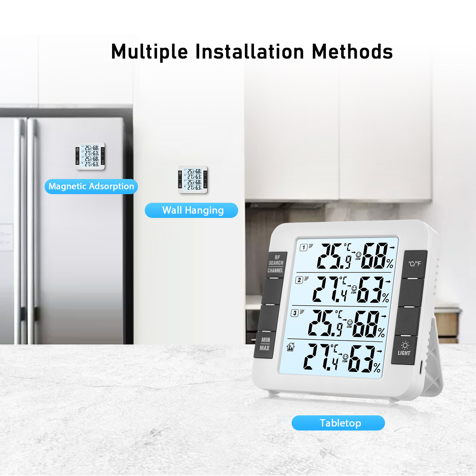 hygrothermograph,Indoor Remote 328ft/ 100m Temperature With 3 100m Thermometer Meter 3 Channel With Remote 328ft/ Thermometer With Real-time And Temperature Eryue Mewmewcat