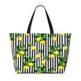 thumbnail image 2 of Pofeuu Lemons on Striped Print Beach Bag,Waterproof Sandproof Beach Tote Bag, Large Capacity Foldable Beach Bags for Women, 2 of 7