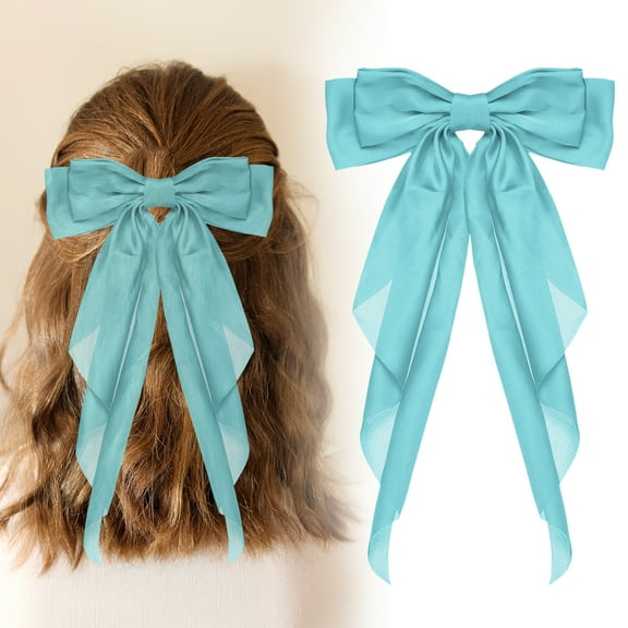 Uxcell Large Bowknot Hair Ribbon Barrette, Hair Bows Oversized Clip Long Tails - Fitting for (Party - Wedding - Birthday - Gift - Clip Accessories - Women) 14.17 Inch & Satin & Sky Blue