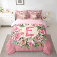 thumbnail image 3 of Homewish Pink Initial E Letter Twin Bedding Sets 7-Piece, Vintage Romantic Rose Bedding Comforter Set, Fashion Stripes Lines Reversible Sheet Sets, Lightweight Room Decor, 3 of 8