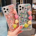 thumbnail image 3 of Sequins Bling Clear Phone Case Compatible with iPhone 13 (NOT Pro) with Love Heart Bracelet Pearl Chain Mermaid Glitter Shining Confetti Shockproof Soft Cover for iPhone 13,Pink with Hand Chain, 3 of 18