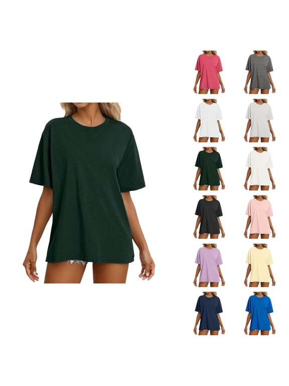 Oversized T Shirts for Women Summer Casual Soft Lightweight Short Sleeve Crewneck Basic Plain Tshirts Womens Tees