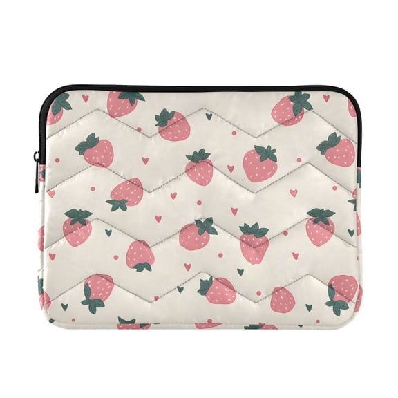 Quilted Padded Pink Polka Dot Strawberry Printed Laptop Sleeve Case for 13–14 inch