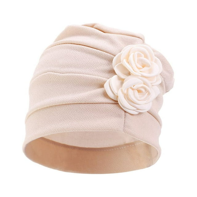 keepw Polyester Ladies Turban Washable Solid Color Stylish Traditional Cap Office Shopping Head Wrap Headband Bonnet Grey Beige