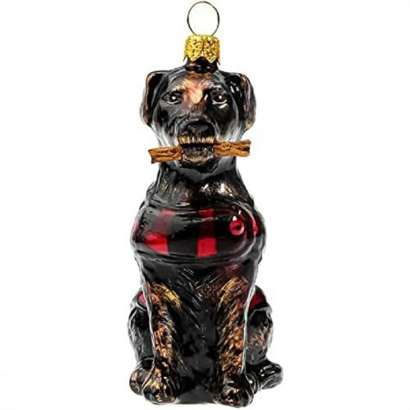 Chocolate Labrador Retriever in Buffalo Check Coat Polish Glass Ornament