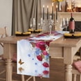 thumbnail image 3 of Pink Red Roses Cotton Linen Table Runner for Dining Kitchen, Spring Floral Butterflies Abstract Art Wedding Outdoor Party Tablerunners, Dresser Scarf Coffee Tablecloth Runners 13x120 Inches, 3 of 9