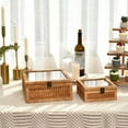 thumbnail image 4 of DECOR4SEASON Rattan and Cane Square Stacking Boxes with Glass Top Lid - Set of 2 for Boho, and Rustic Farmhouse Decor, 4 of 6