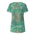thumbnail image 4 of Raeneomay Summer Tops Curved Hem Flowy Shirts Women's Casual Round Neck Casual Button Printed Short Sleeve Blouse Short Sleeve Round Neck Blouse/Shirt, 4 of 5