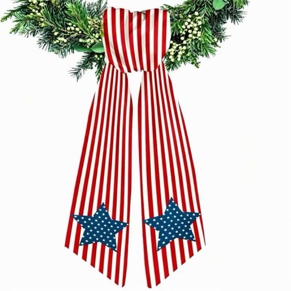 Deeceymbur Patriotic Wreath Sash Ribbon Independence Day Decorative Bow Front Door Ornament USA Flag Theme