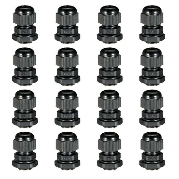 16Pcs PG9 Cable Gland Waterproof Plastic Wire Glands Black for 4