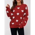 thumbnail image 5 of Women'S Fall Winter Mock Neck Long Sleeve Cute Heart Pattern Loose Knit Pullover Sweaters Red M, 5 of 7