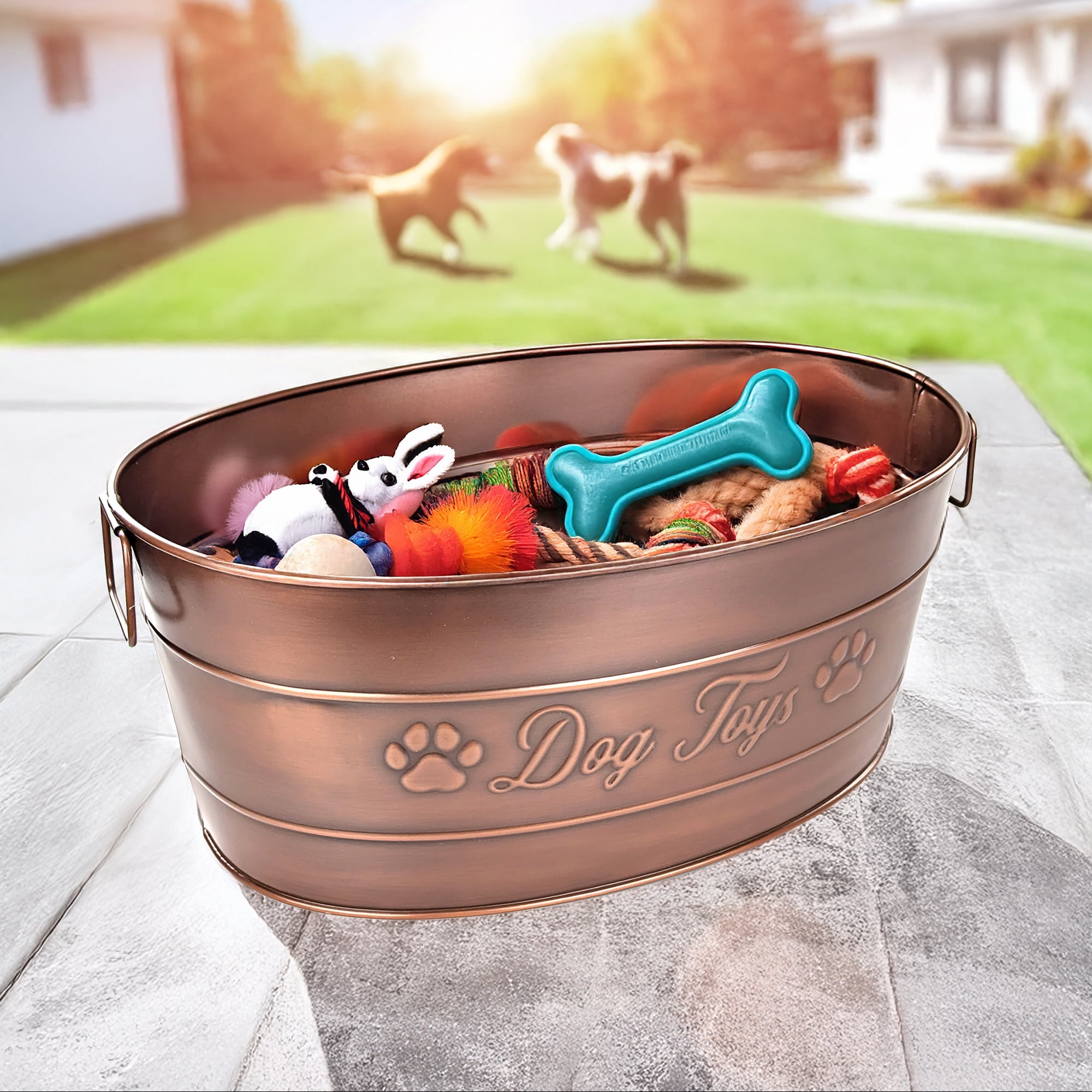 BREKX Home + Party Metal 1-Piece Toy Bin Set in Bronze Dog Toys Design Oval