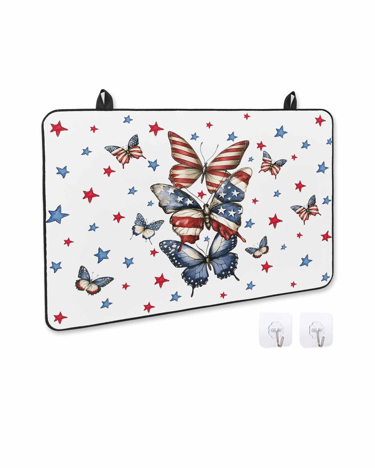 nqOlkjepod Large Induction Cooktop Protector Mat 36"x21", Butterfly 4th of July Stove Top Covers for Electric Stove, Independence Day Blue Red Star Stove Burner Cover Mats, Glass Top Stove Cover