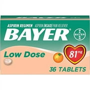 Bayer Chewable Low Dose Baby Aspirin 81mg for Adults Orange 36 Ct 4 Pk | Low Dose Aspirin | NSAIDS Pain Reliever Anti Inflammatory | Heart Pain Relief | Travel Aspirin