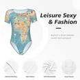 thumbnail image 4 of Pofeuu World Map With Animals 1 Print Short Sleeve Body Suits Women Round Neck Bodysuits for Women Onesie Adult Set Body Suit-, 4 of 7