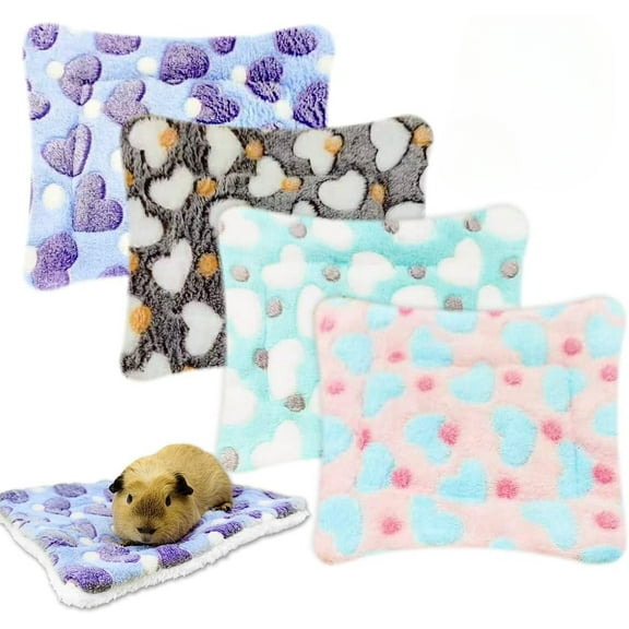 4 Pieces Guinea Pig Bunny Comfortable Bed Mats Pads, Rabbit Warm Soft Bed, Hamster Bedding Pad Mats for Small Animals Chinchilla Hedgehog Baby Cats