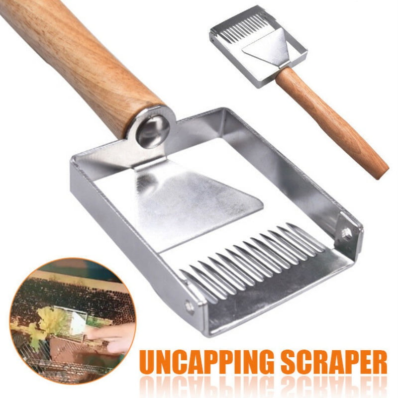 Honey Uncapping Fork Stainless Steel Honeycomb Honey Scraper Wooden Handle Tool 