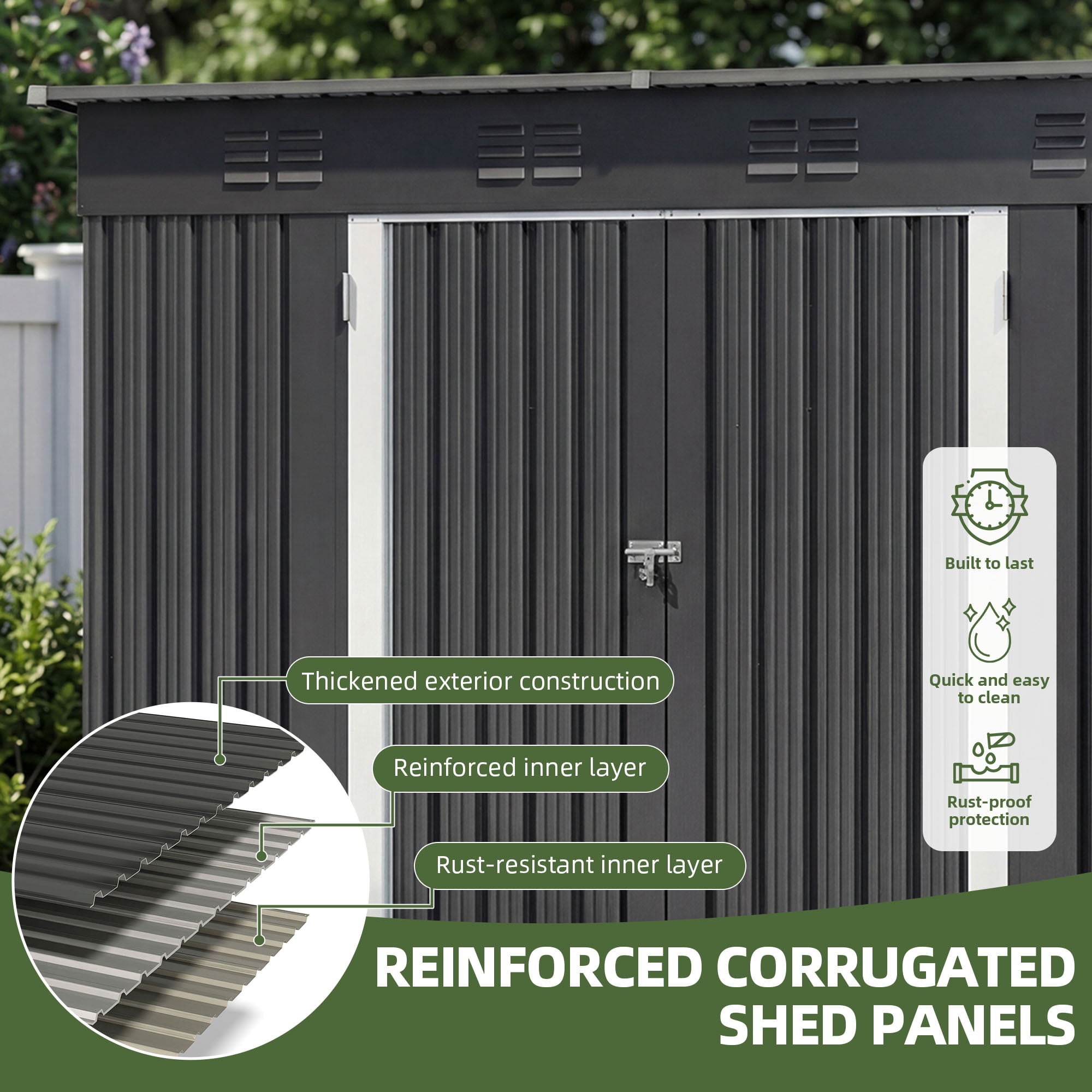 Uforic 8.5 x 3.5 Ft Metal Outdoor Storage Shed, Lockable Tool Shed with Air Vent, Dark Gray, for Backyard Patio Lawn Storage