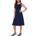thumbnail image 4 of INSPIRE CHIC Vintage Work Dress for Women A-Line Square Neck Sleeveless Office Formal Evening Midi Dresses XL Dark Blue, 4 of 6