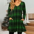 thumbnail image 2 of hoksml Dresses For Women 2023 Fashion Causal Pocket Lattice V-neck Long Sleeve Dress, 2 of 6